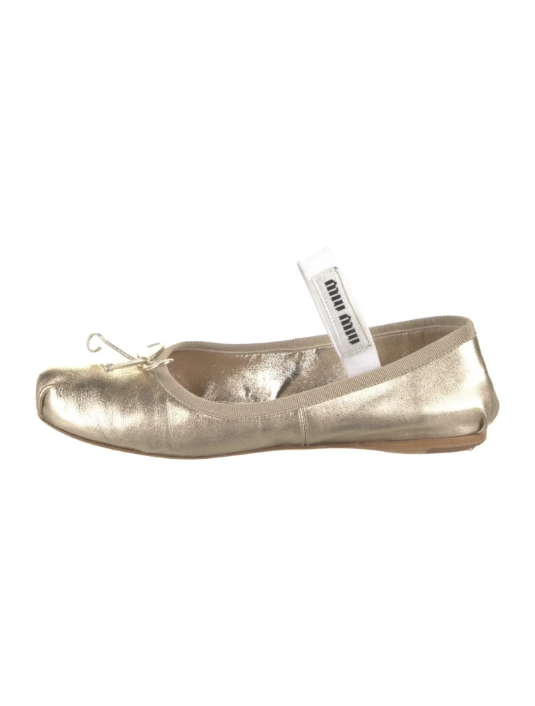 Miu Miu gold Mary Jane flats pre-loved secondhand