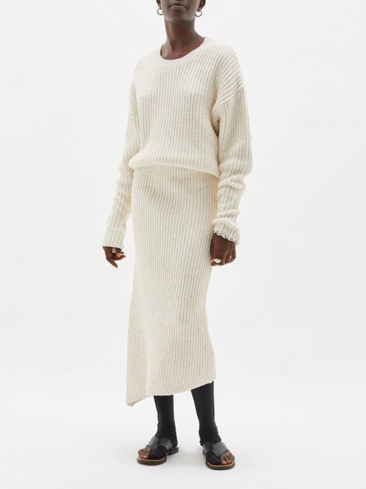 Bassike Ribbed Relaxed Knit in Natural-Melange