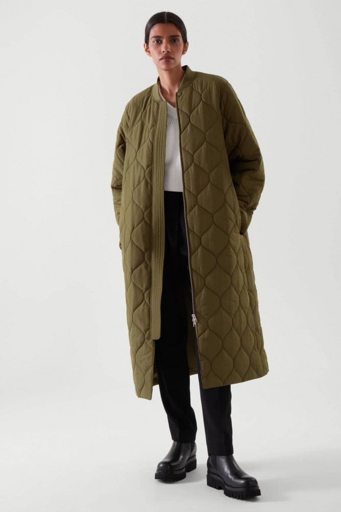 COS Quilted Coat in Khaki Green