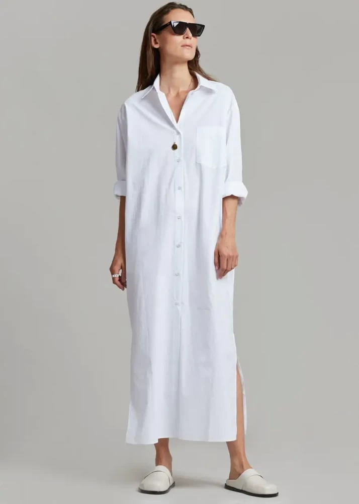 The Frankie Shop Cala Organic Cotton Shirt Dress in White