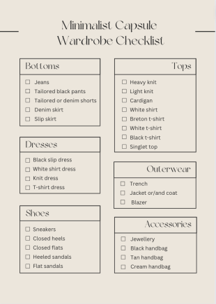 Minimalist Capsule Wardrobe Checklist