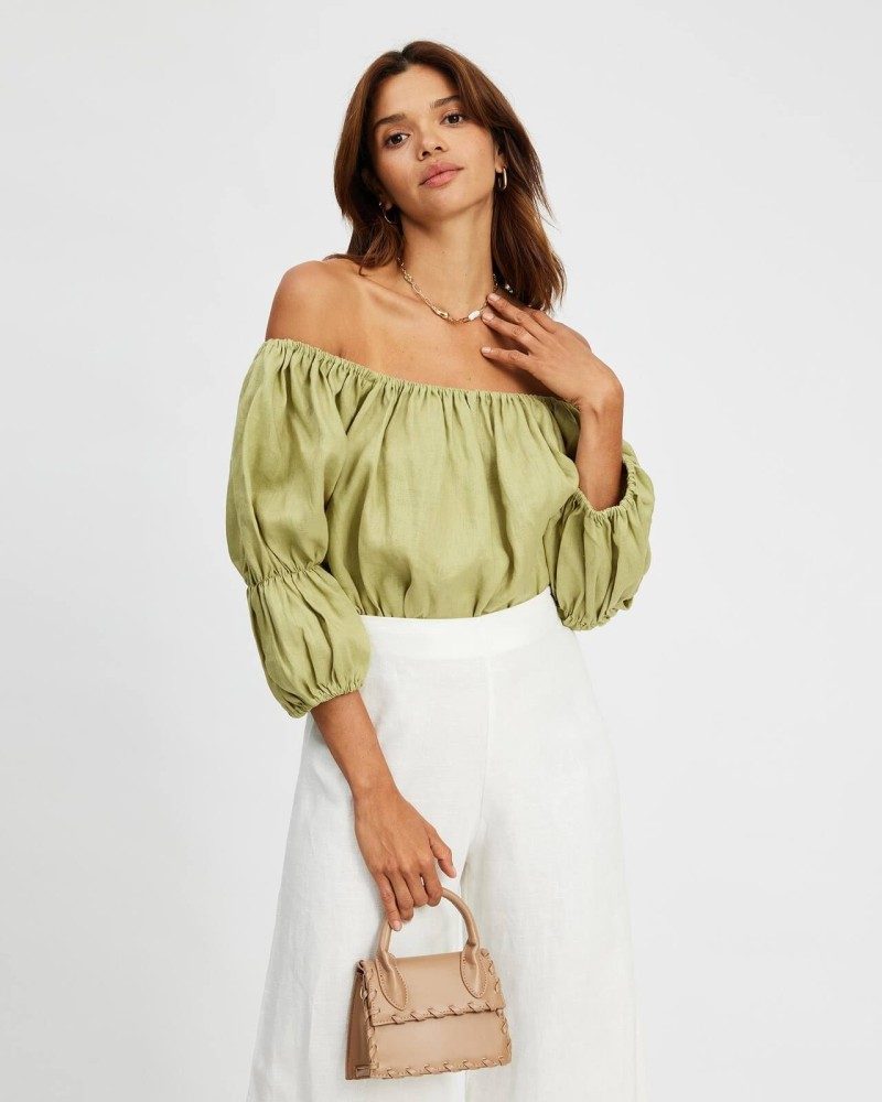 AERE gathered off the shoulder top