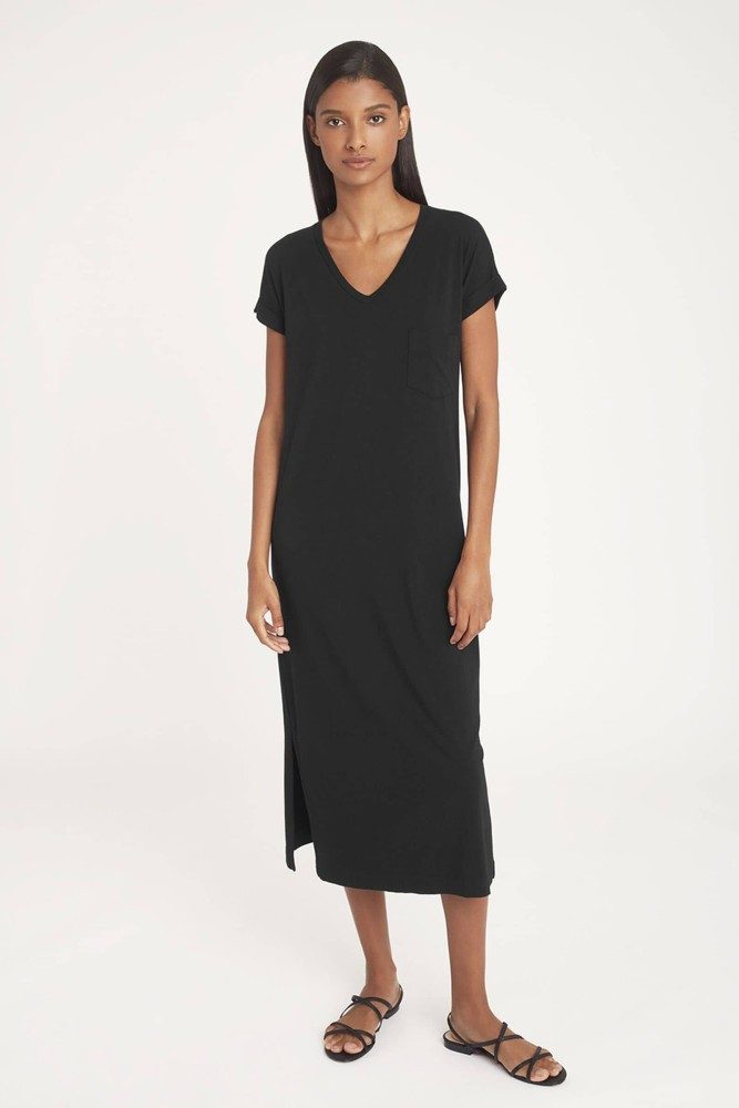 Cuyana V-Neck Midi Dress in Black