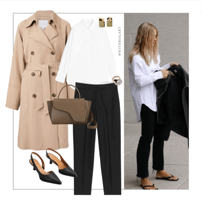 Women's work outfit Trench coat with shirt and pants