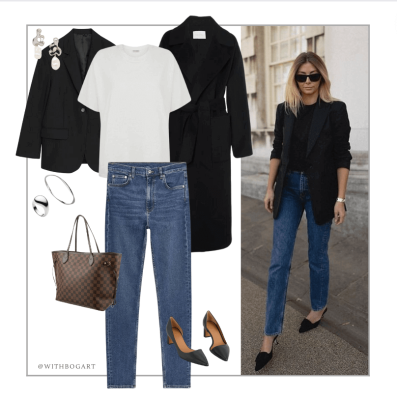 Women's work outfit Blazer with t-shirt coat and jeans