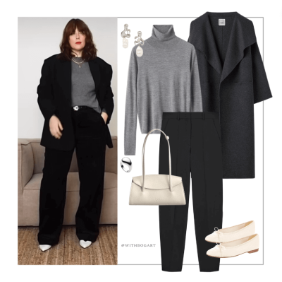 Women's work outfit Coat with turtleneck knit and pants
