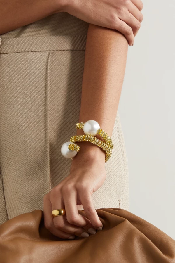 PEARL OCTOPUSS.Y Snake convertible gold-plated, crystal and faux pearl bracelet