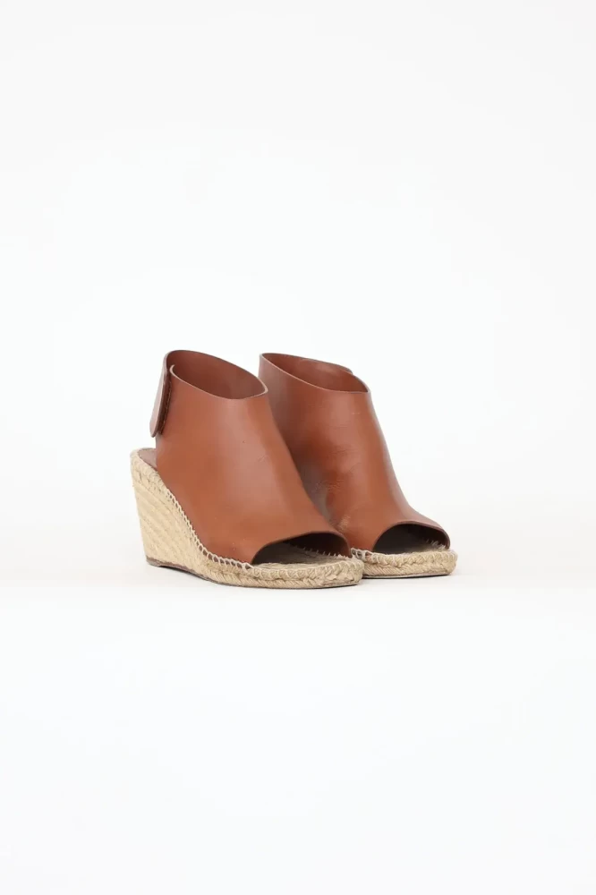 Celine Brown Leather espadrille wedge sandals