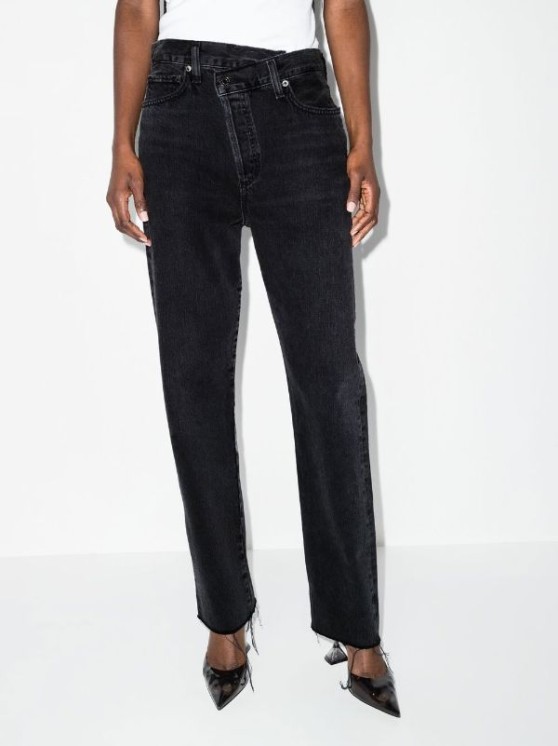 Agolde black criss cross straight leg jeans