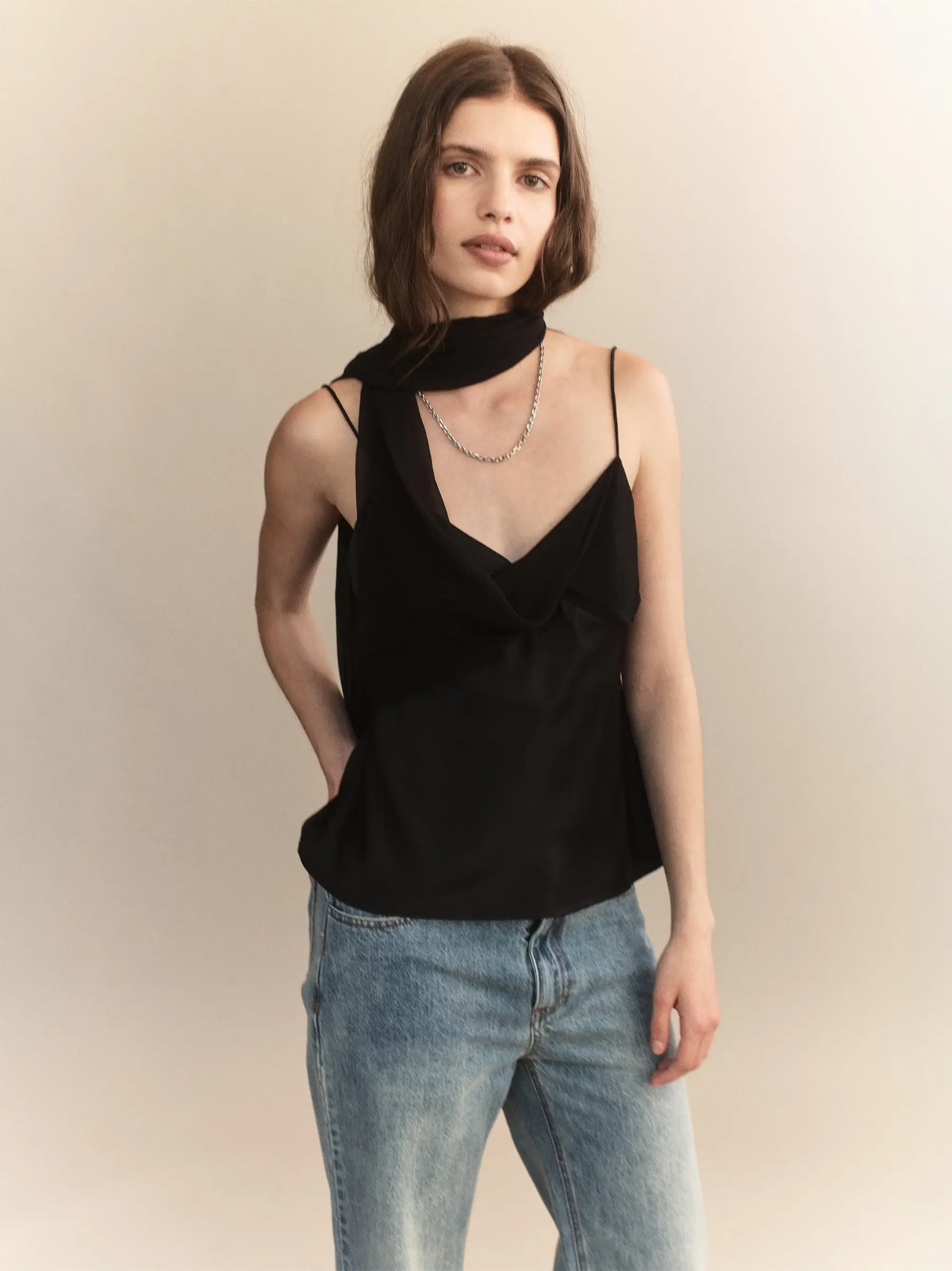 Courtney Zheng black elia silk scarf camisole top