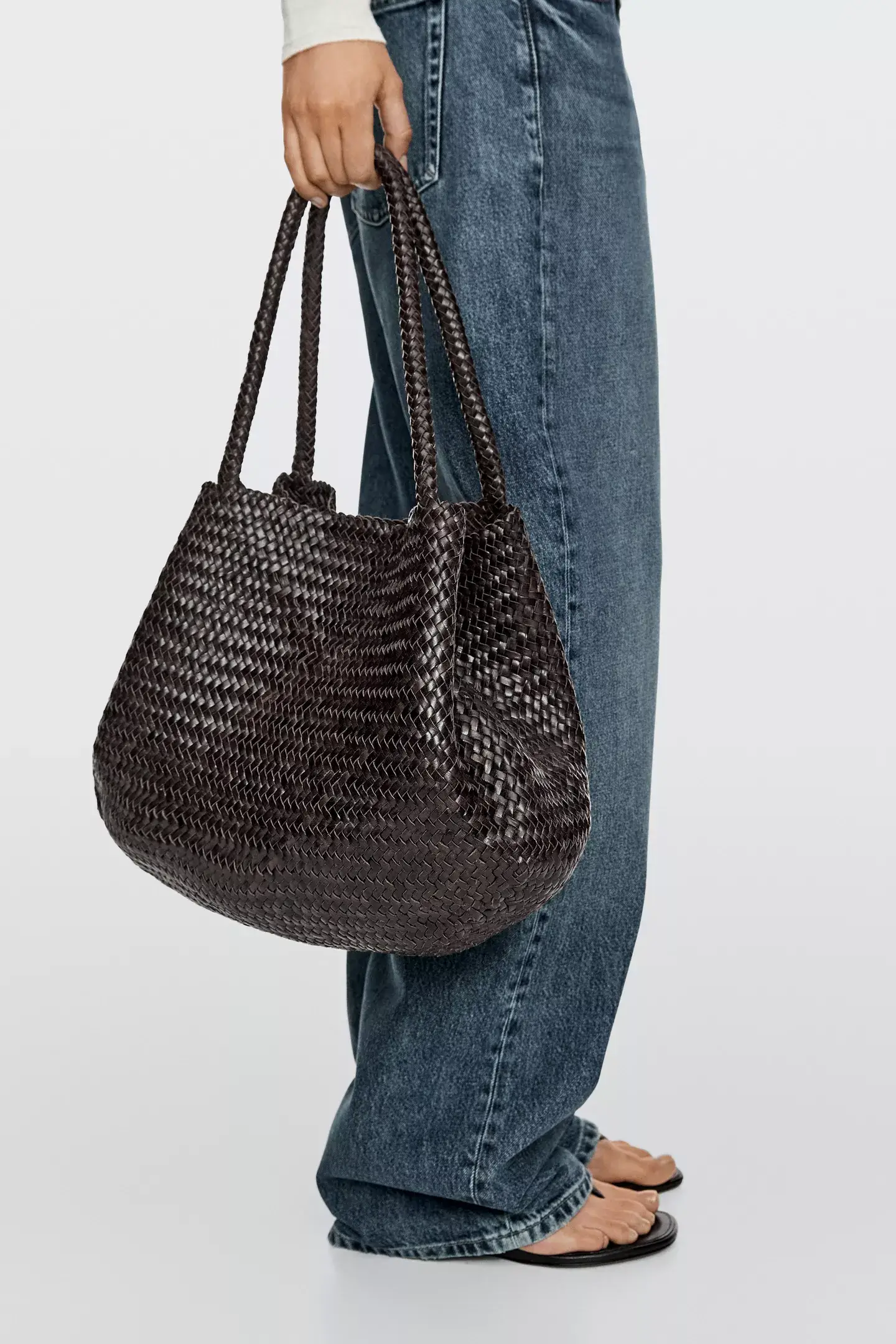Massimo Dutti brown braided leather bag