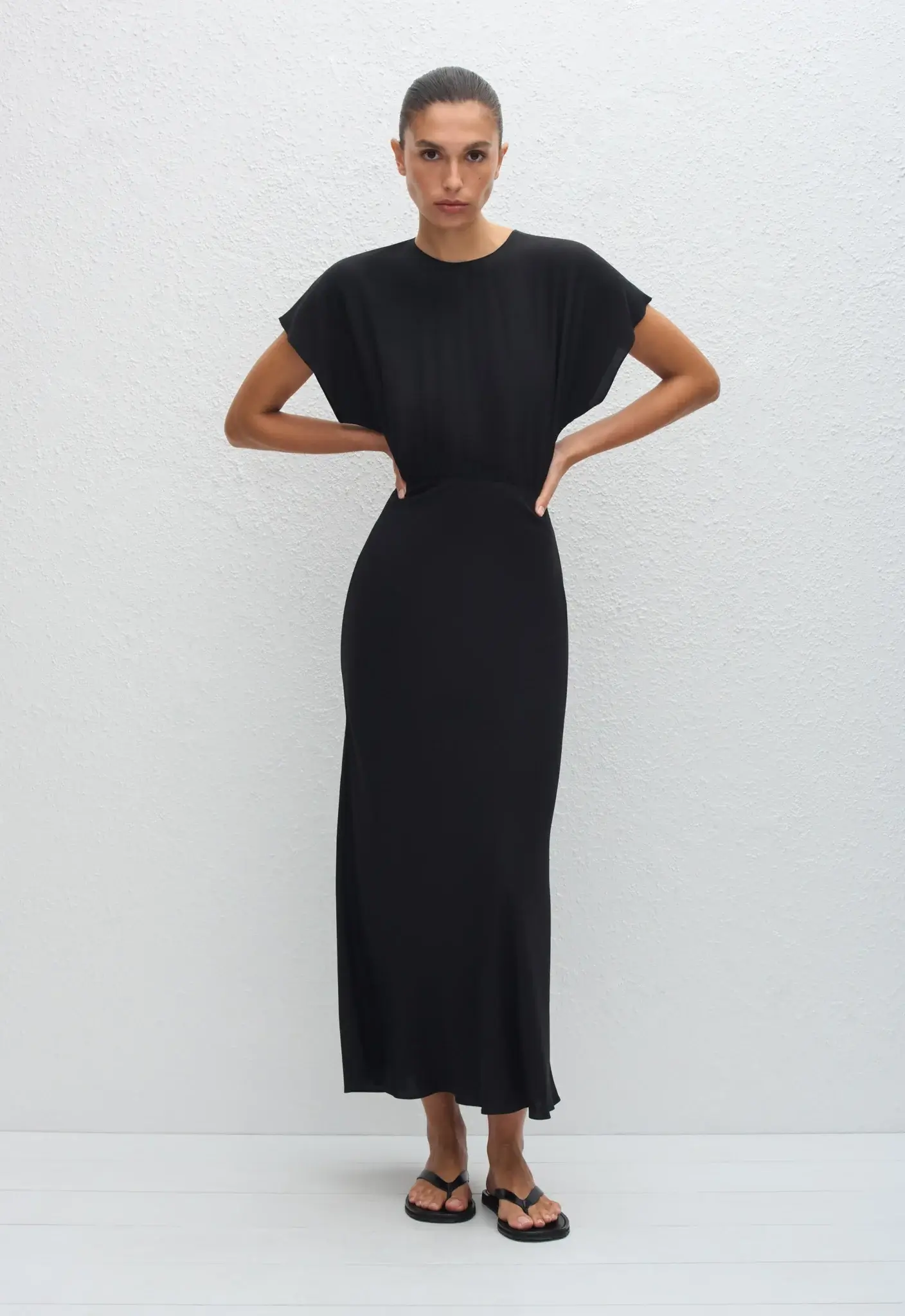 Matteau bias black silk tee dress