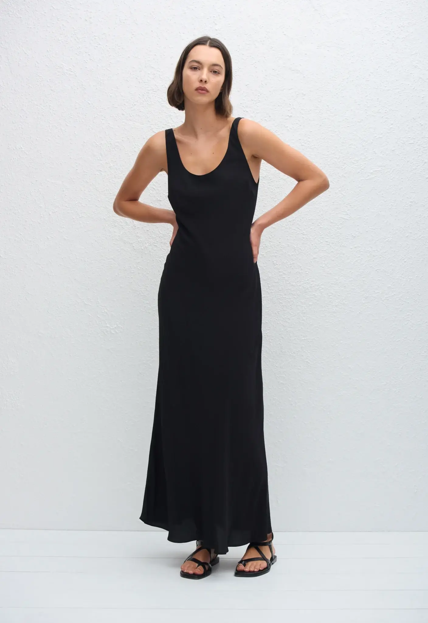 Matteau black silk maxi tank dress