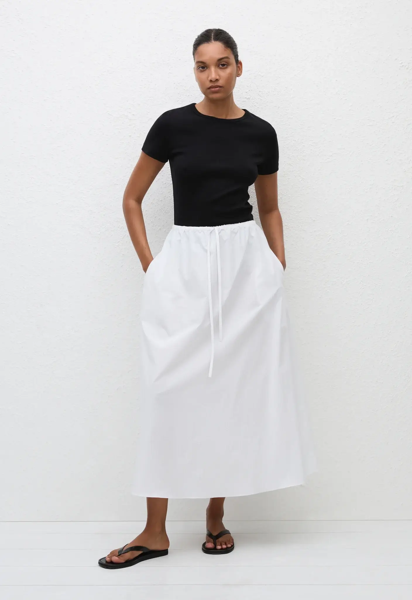Matteau white drawcord midi skirt