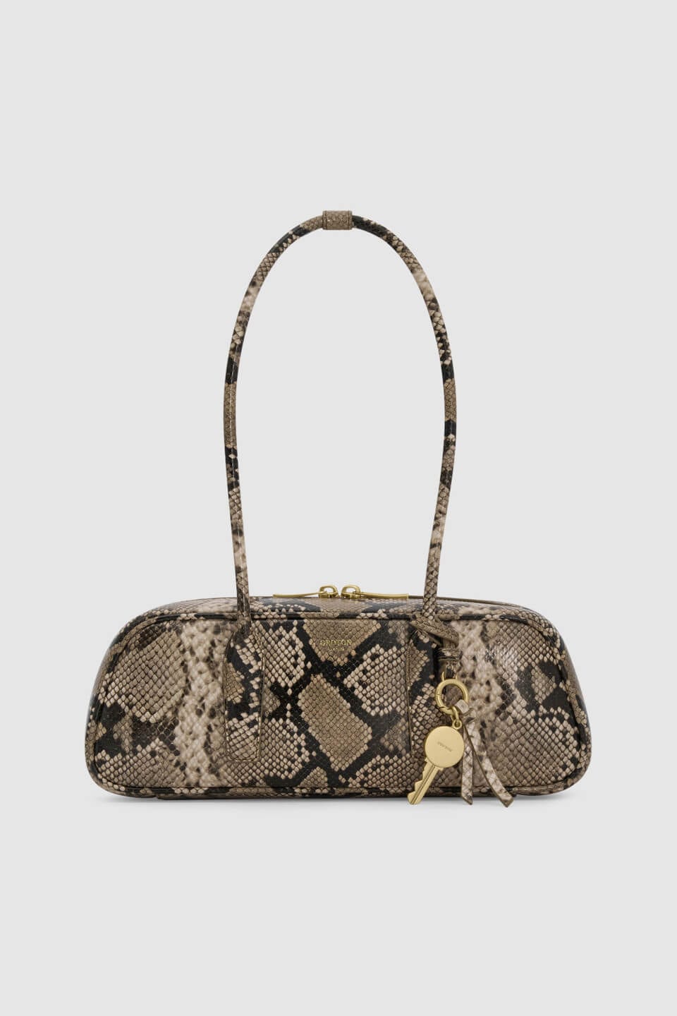 Oroton taupe black snake print shoulder bag