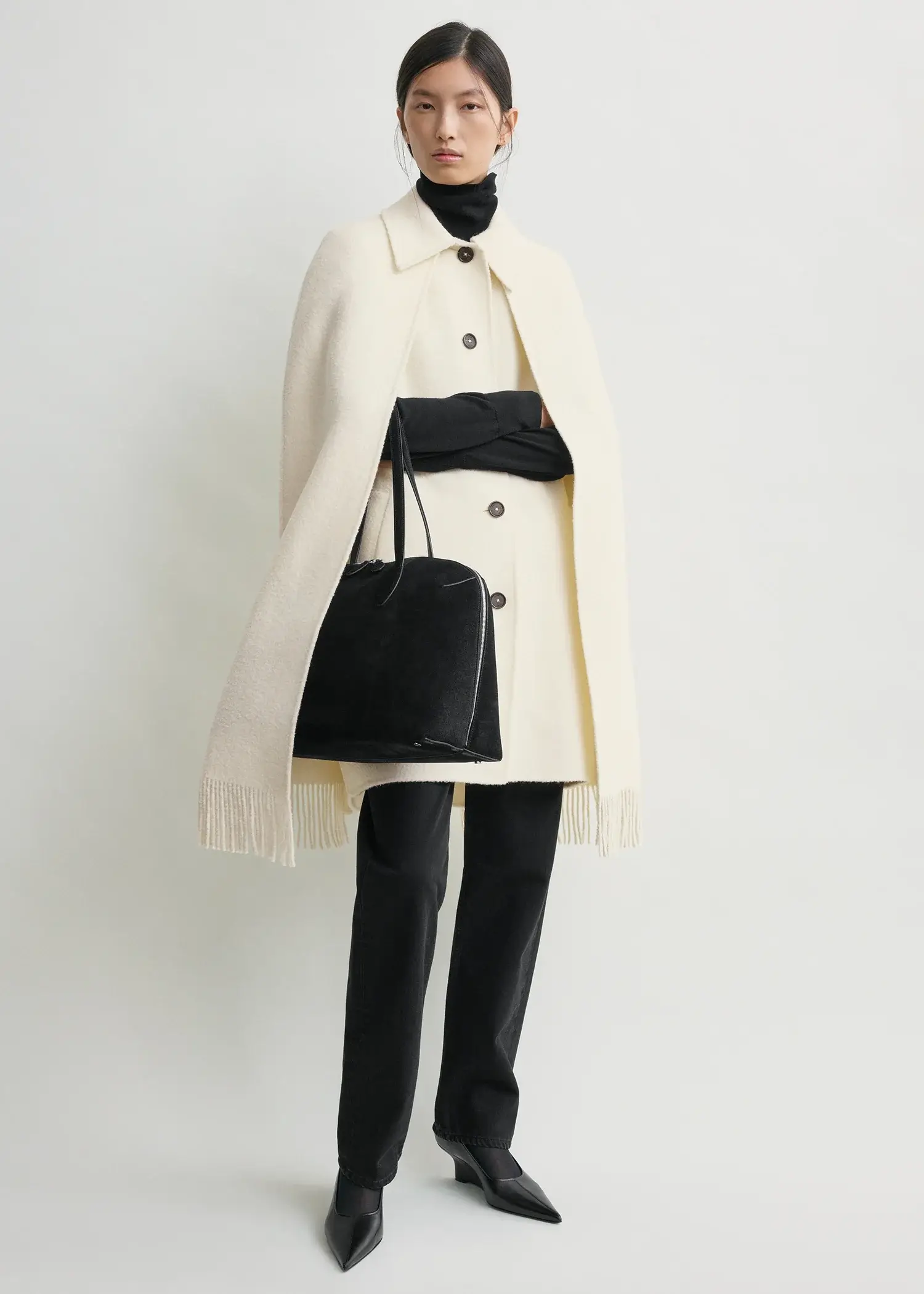 Toteme cream fringe cape coat