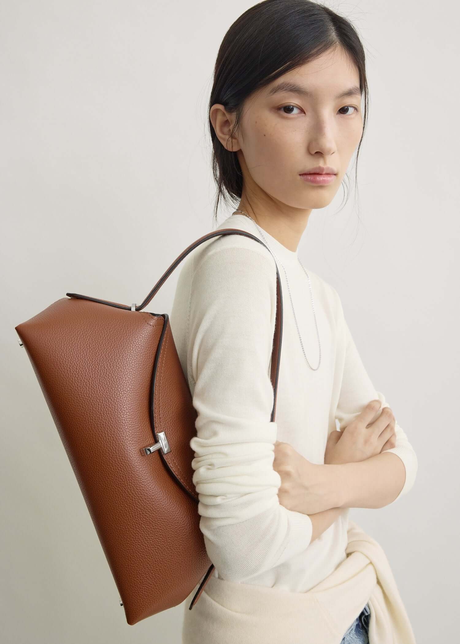 Toteme t-lock grained leather sienna bag