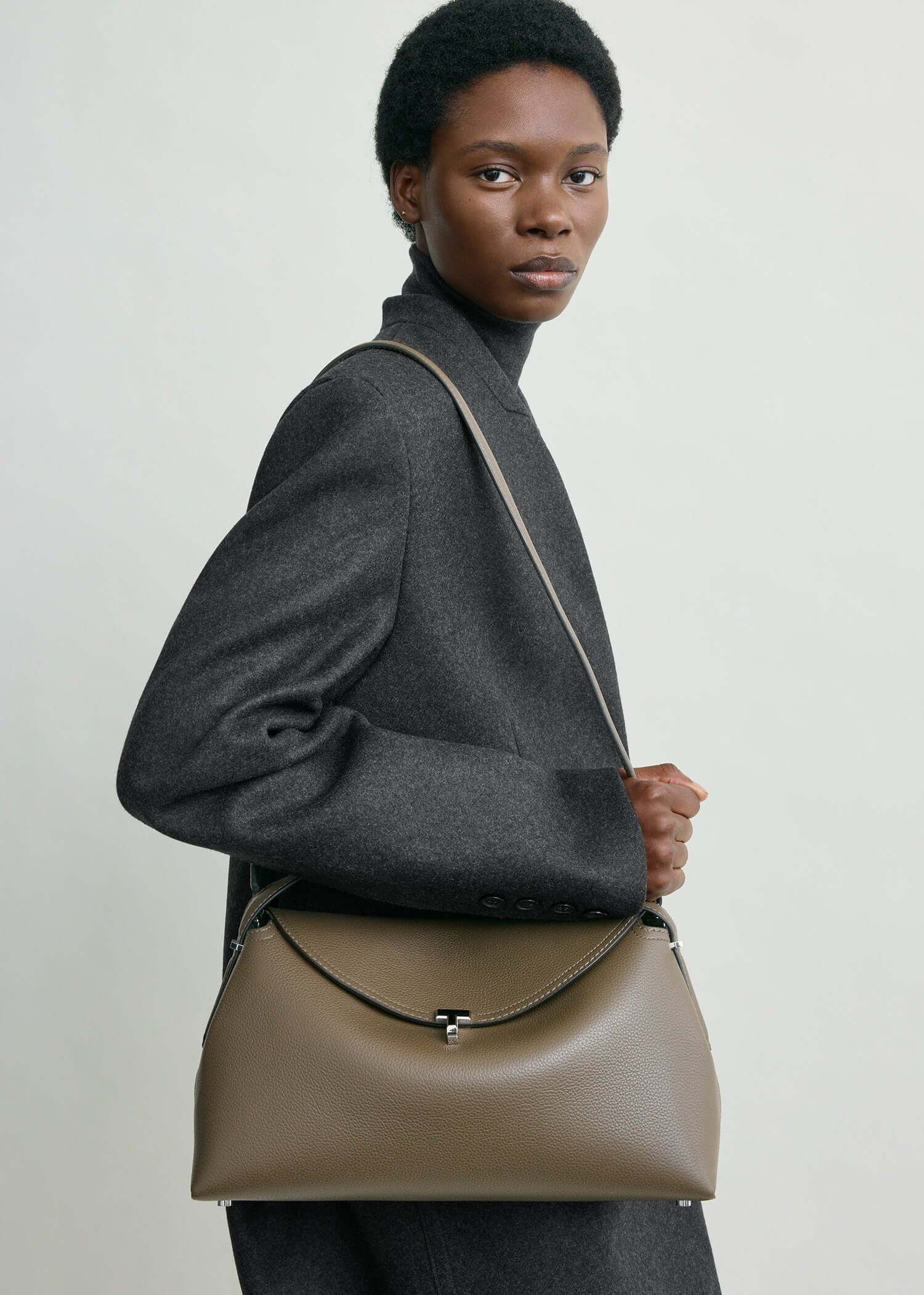 Toteme taupe top handle t-lock bag