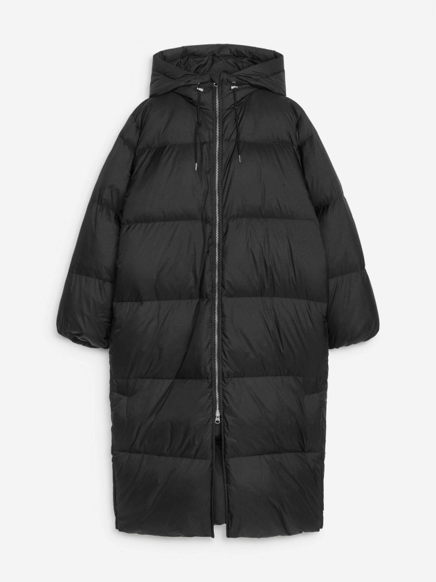 Arket long black puffer jacket coat