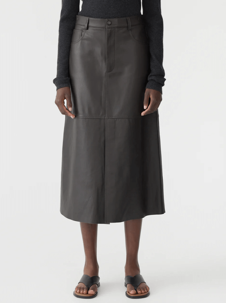 Bassike brown longerline leather skirt