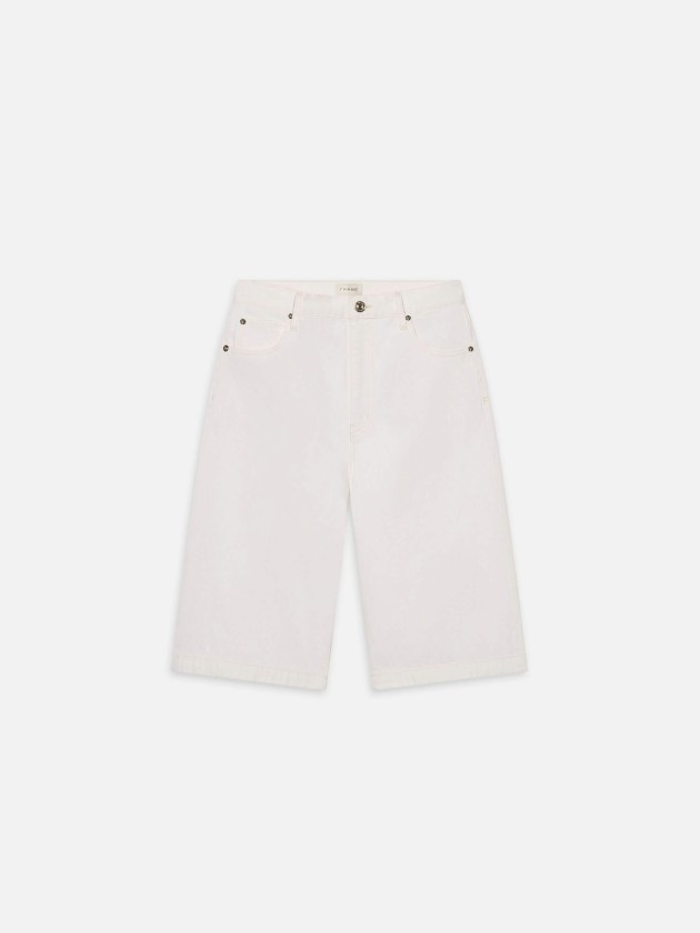 Frame long white denim shorts