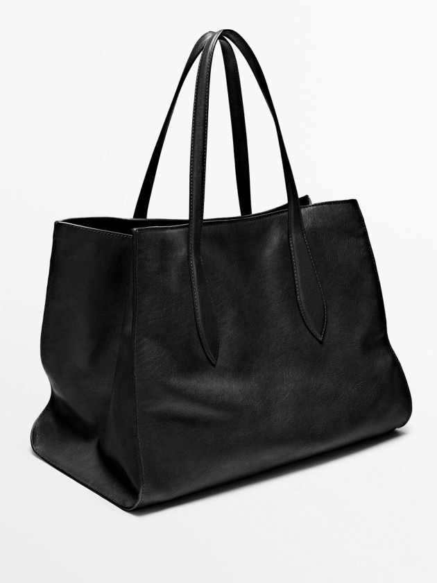 Massimo Dutti black leather tote bag