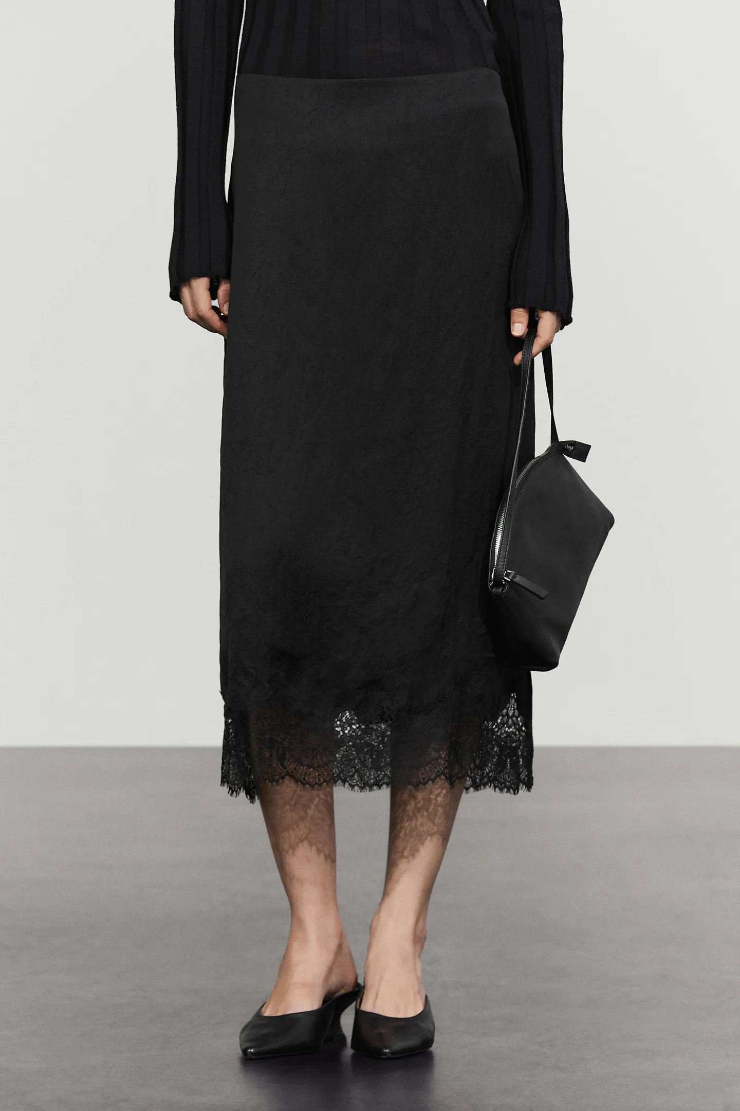 Massimo dutti satin lace slip skirt
