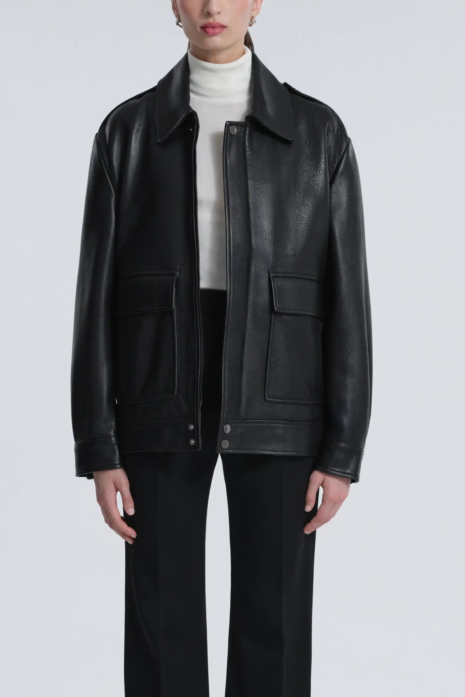 Nour Hammour black leather jacket