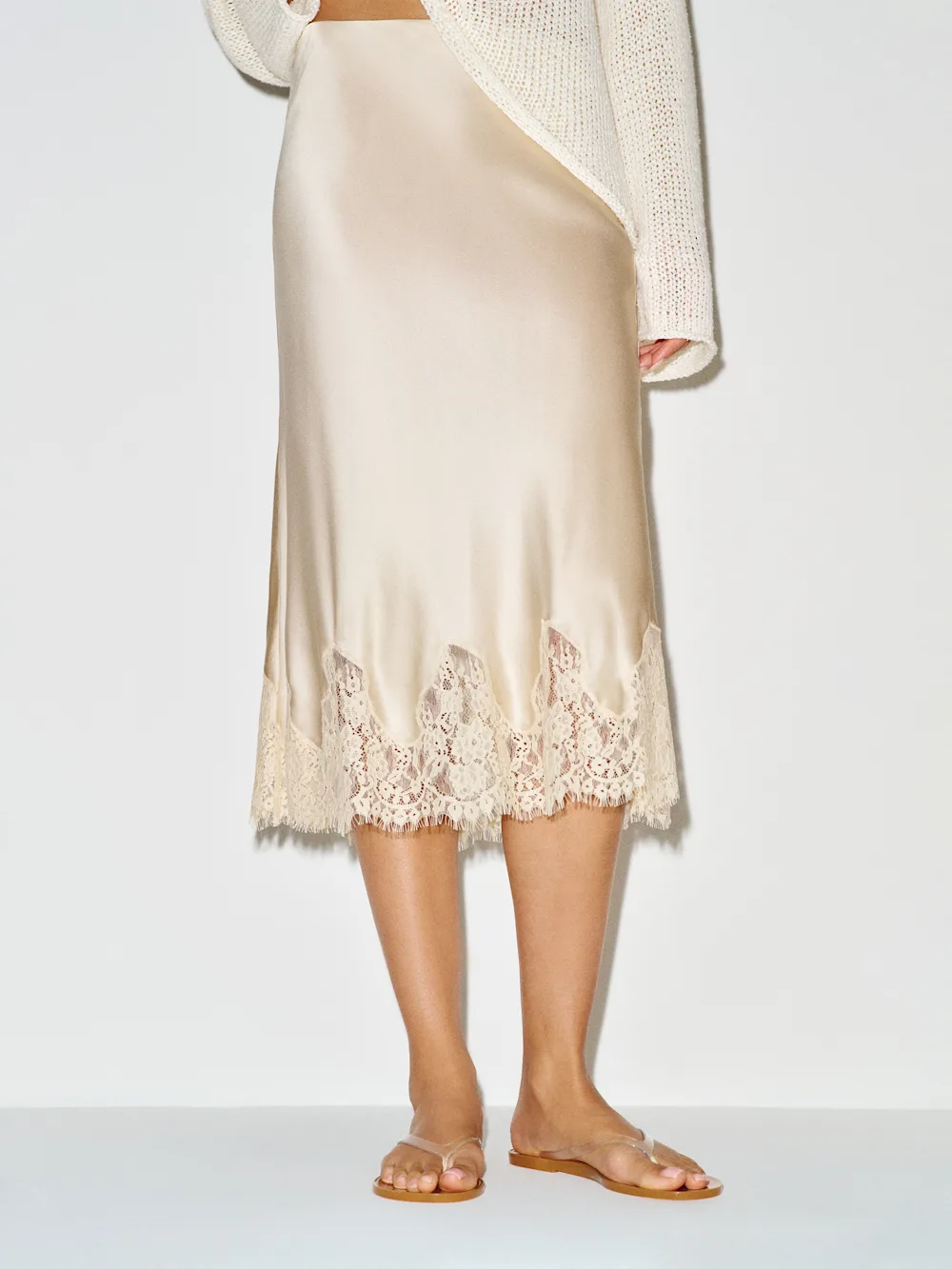 Reformation cream Carolina silk lace midi skirt