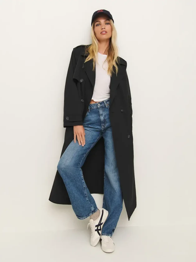 Reformation black matteo trench coat