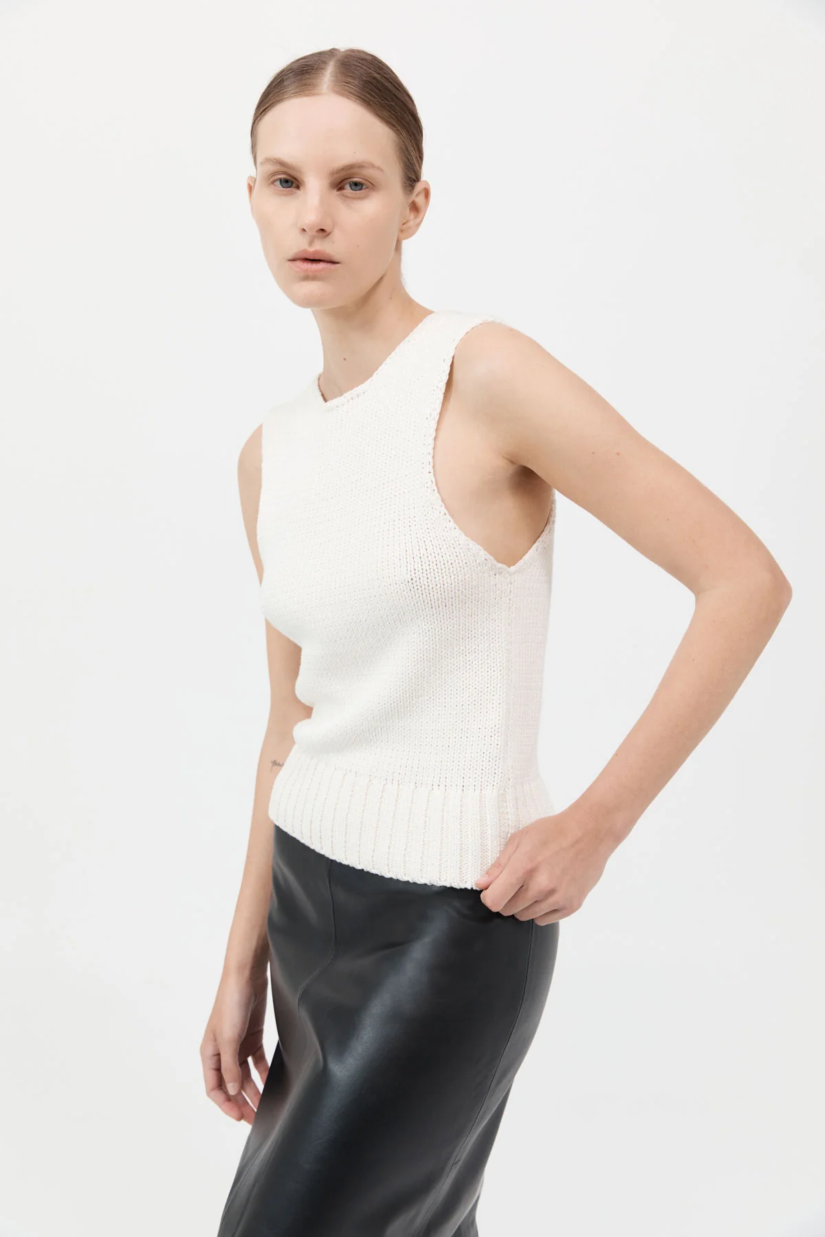 St Agni cream open stitch knitted top