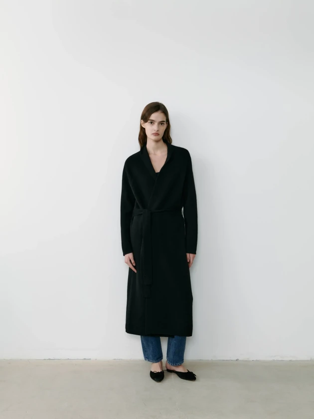 The Curated long black cardigan coat