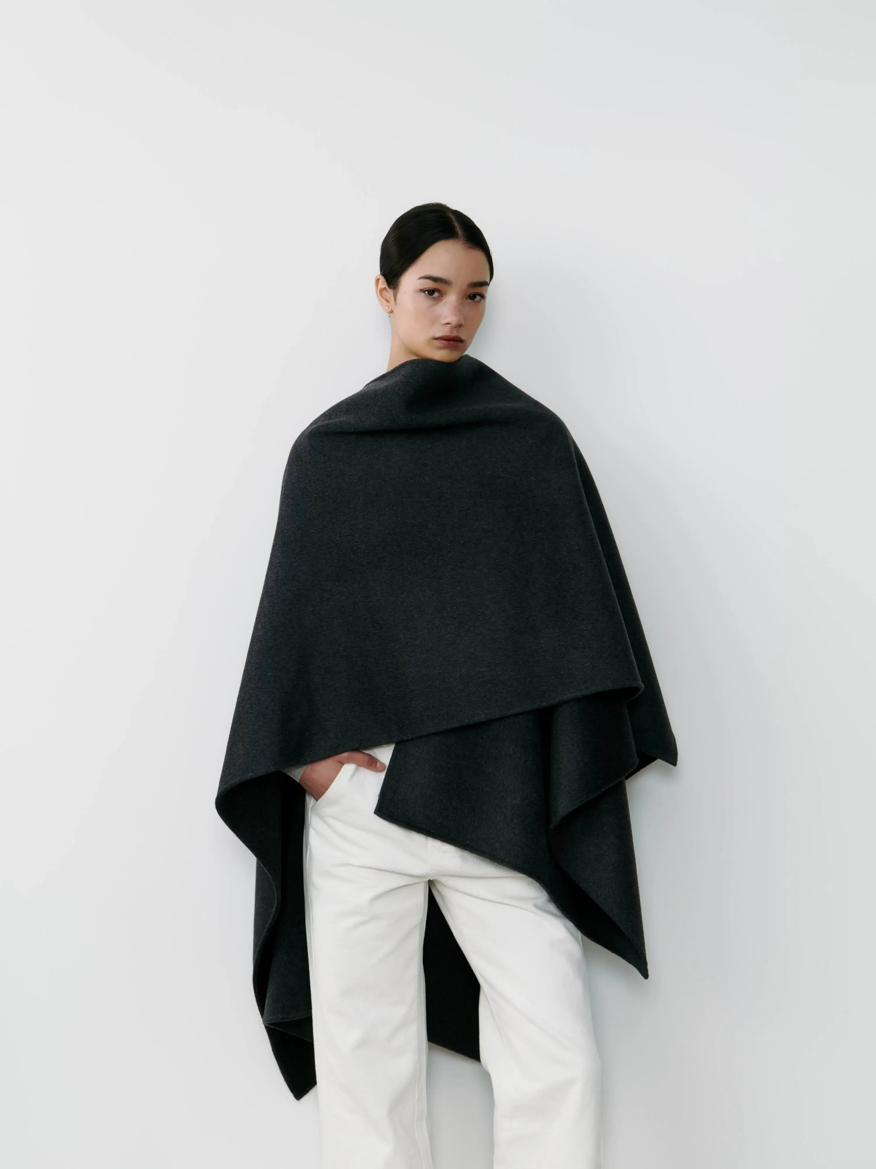 The Curated dark grey poncho