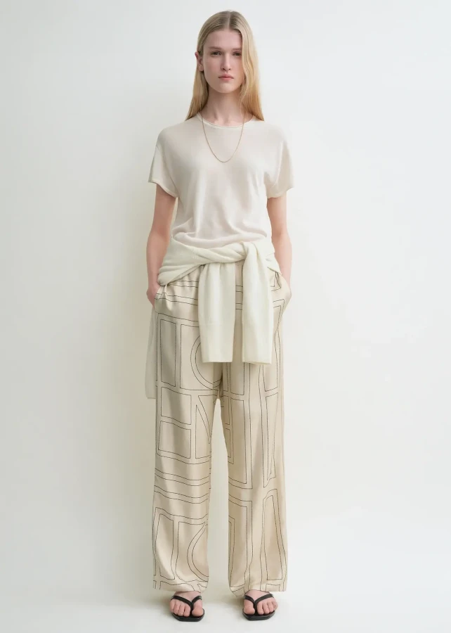 Toteme cream silk monogram pants