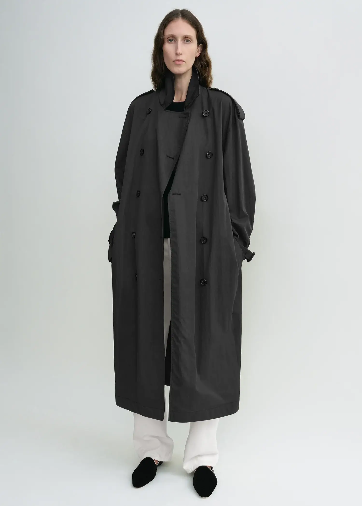 Toteme washed black grey crisp summer trench coat