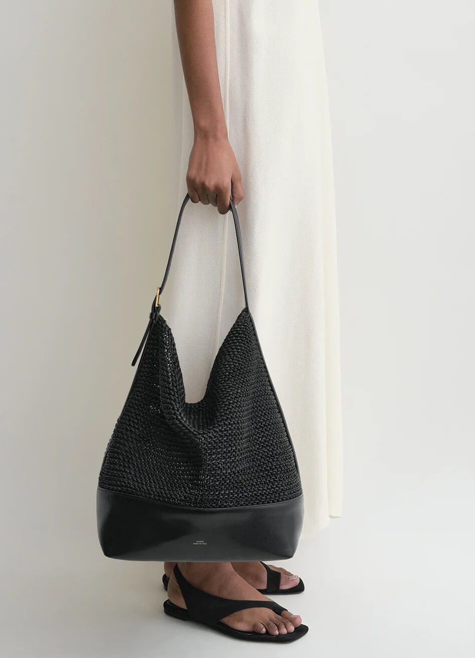  Toteme Belted woven-leather tote black