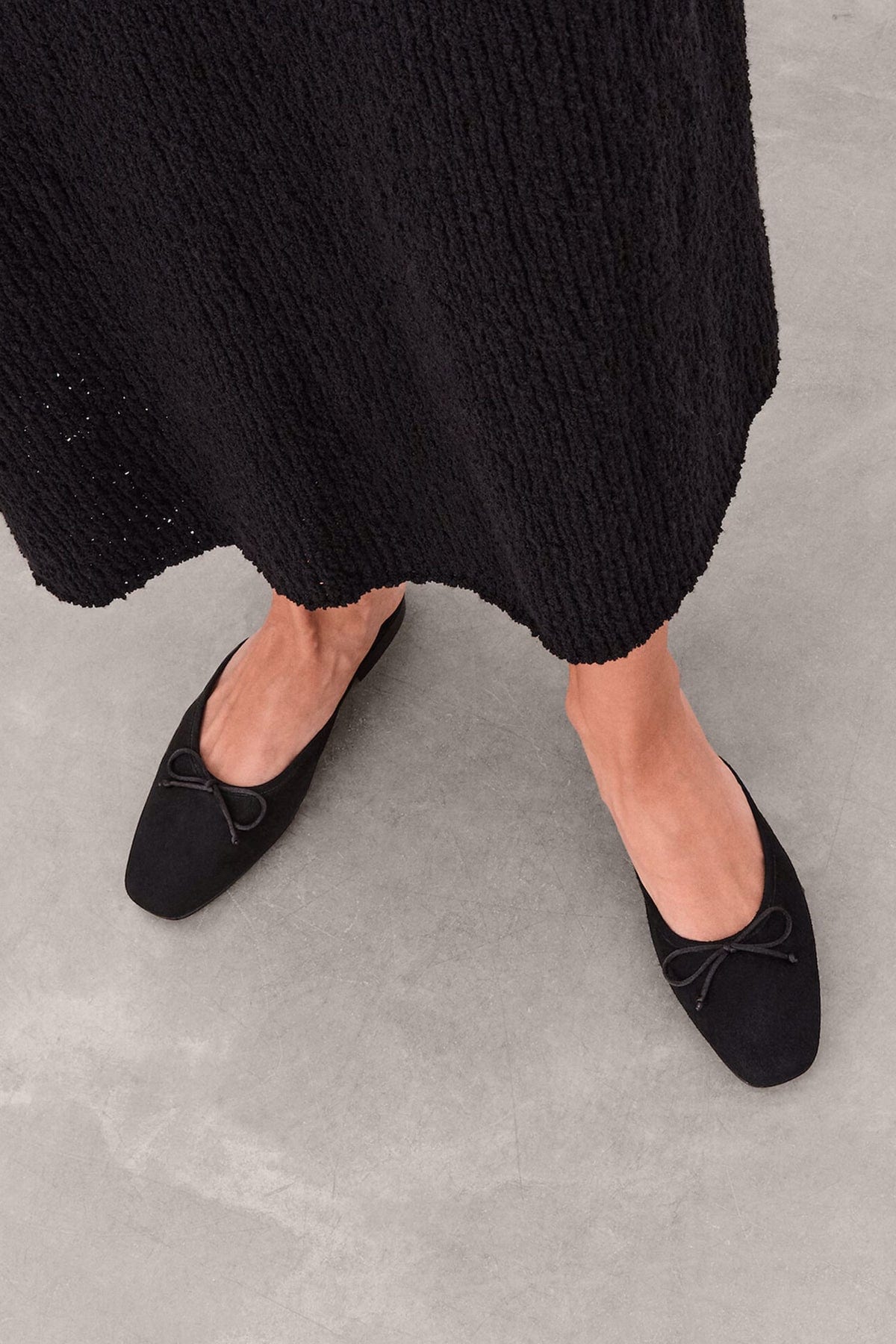 Flattered black suede open heel ballet flats