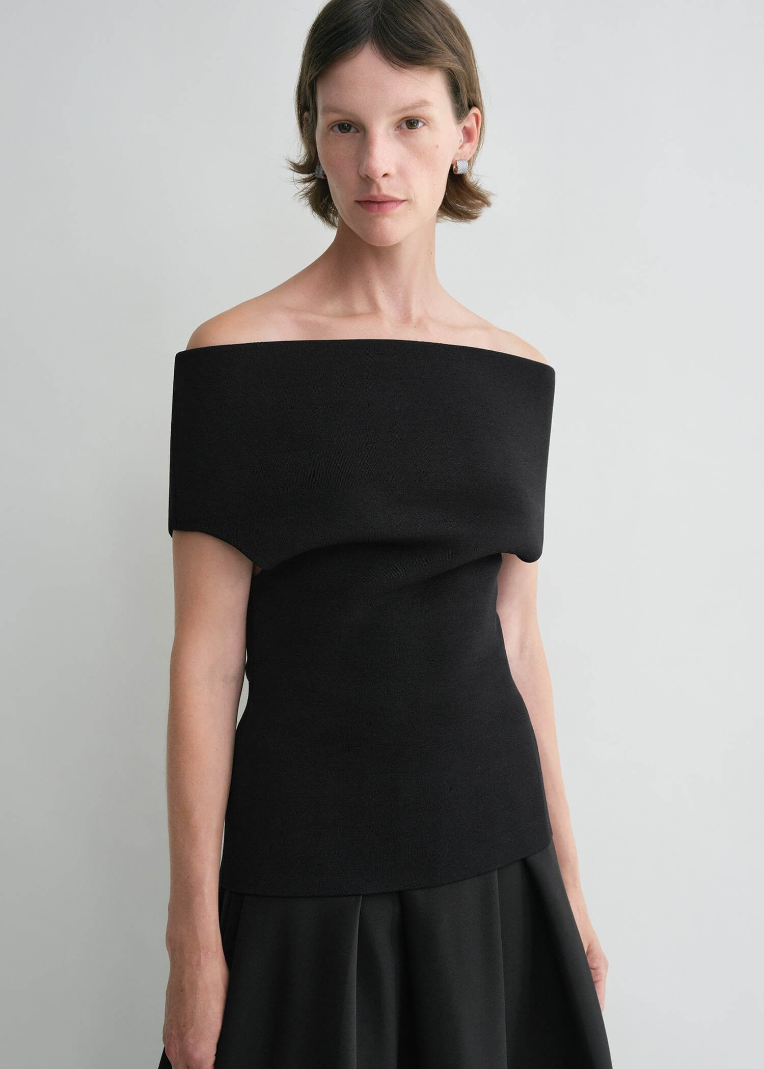 Toteme black double knit off shoulder top